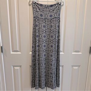 Cynthia Rowley White Blue & Black Tile Print Maxi Long Skirt M